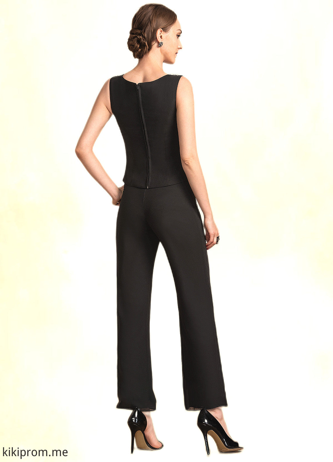 Ashly Jumpsuit/Pantsuit Scoop Neck Ankle-Length Chiffon Mother of the Bride Dress With Beading Sequins STF126P0014932