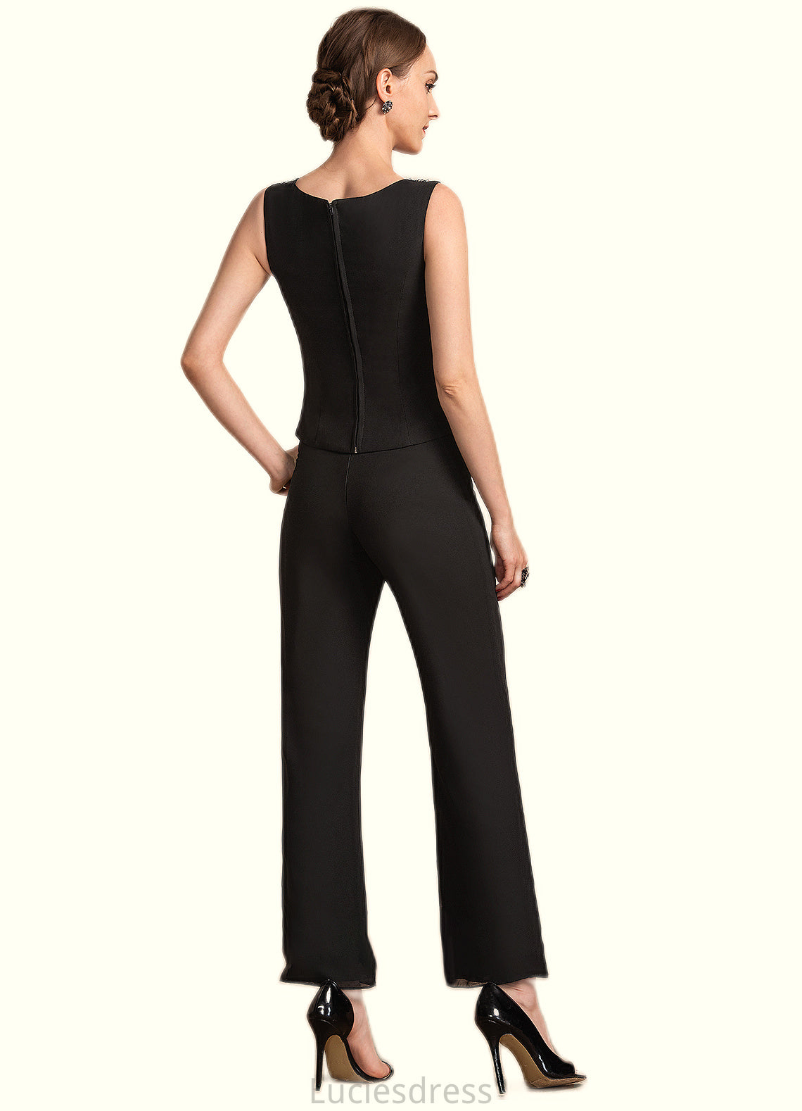 Jaelyn Jumpsuit/Pantsuit Scoop Neck Ankle-Length Chiffon Mother of the Bride Dress With Beading Sequins HF126P0014932