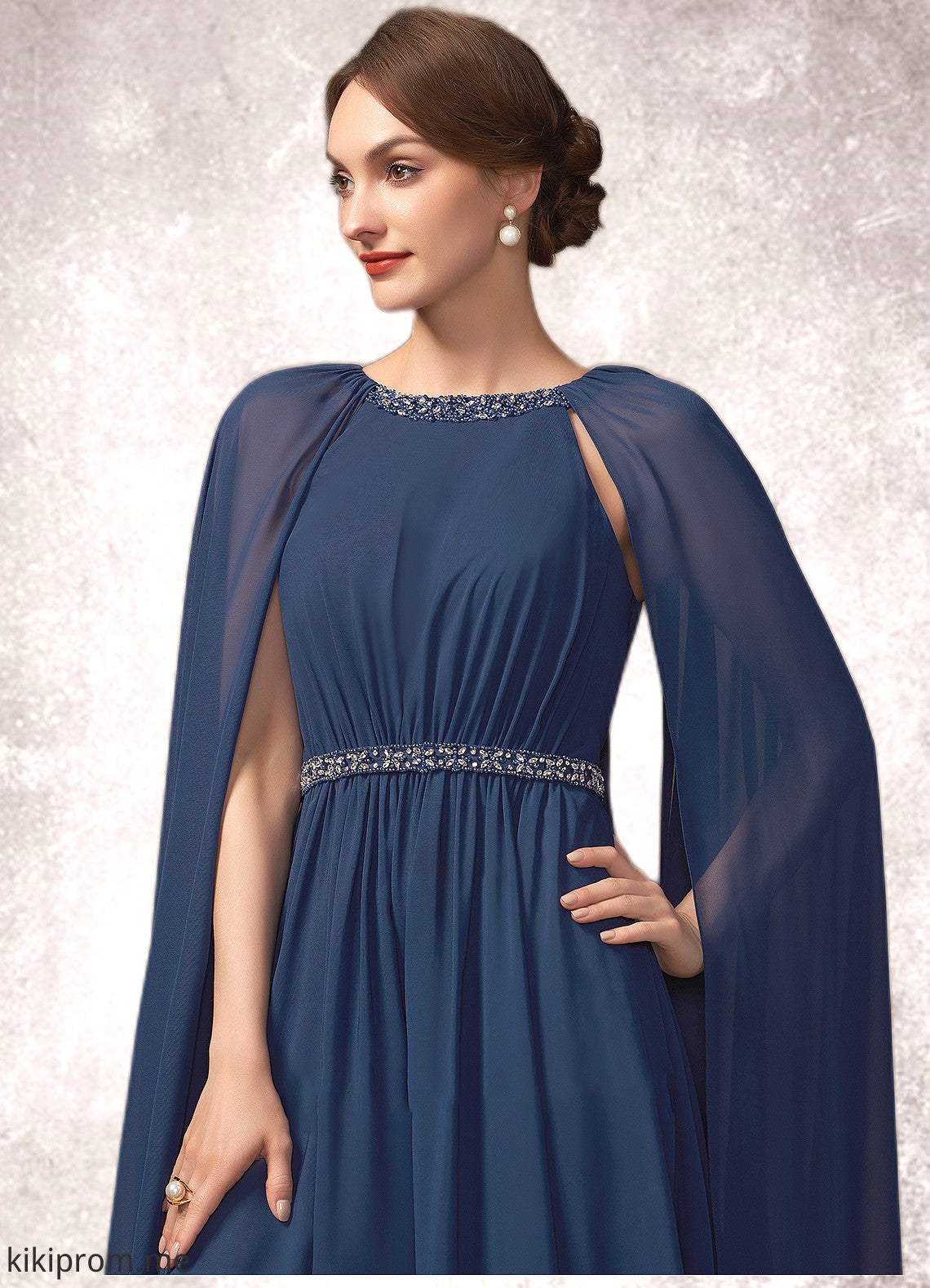 Charity A-Line Scoop Neck Tea-Length Chiffon Mother of the Bride Dress With Beading STF126P0014934