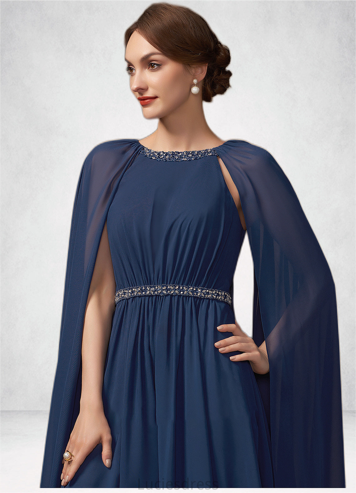 Amaris A-Line Scoop Neck Tea-Length Chiffon Mother of the Bride Dress With Beading HF126P0014934