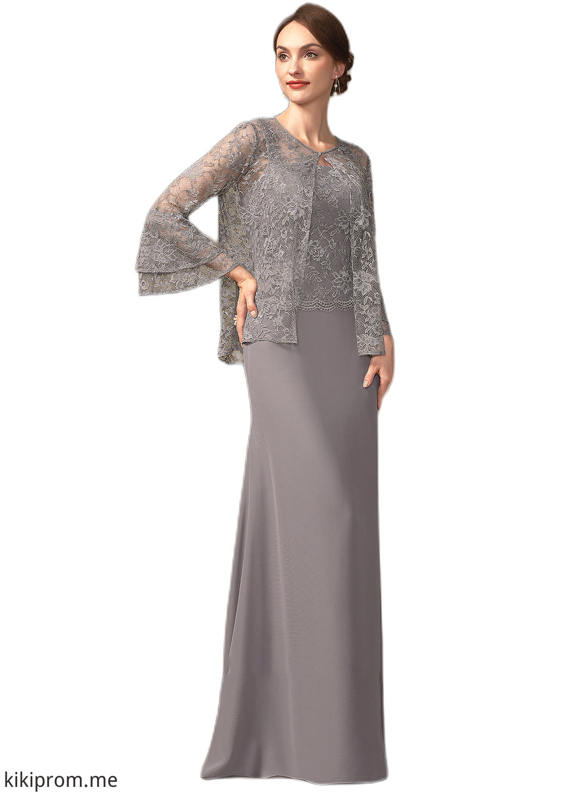 Ava Sheath/Column Square Neckline Floor-Length Chiffon Lace Mother of the Bride Dress STF126P0014936