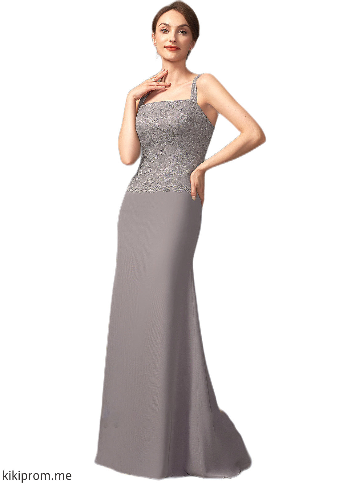 Ava Sheath/Column Square Neckline Floor-Length Chiffon Lace Mother of the Bride Dress STF126P0014936