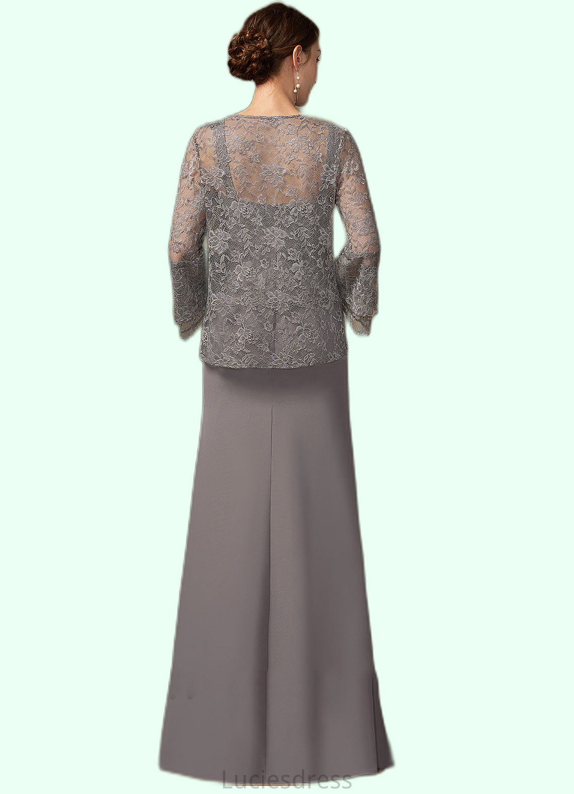 Esmeralda Sheath/Column Square Neckline Floor-Length Chiffon Lace Mother of the Bride Dress HF126P0014936