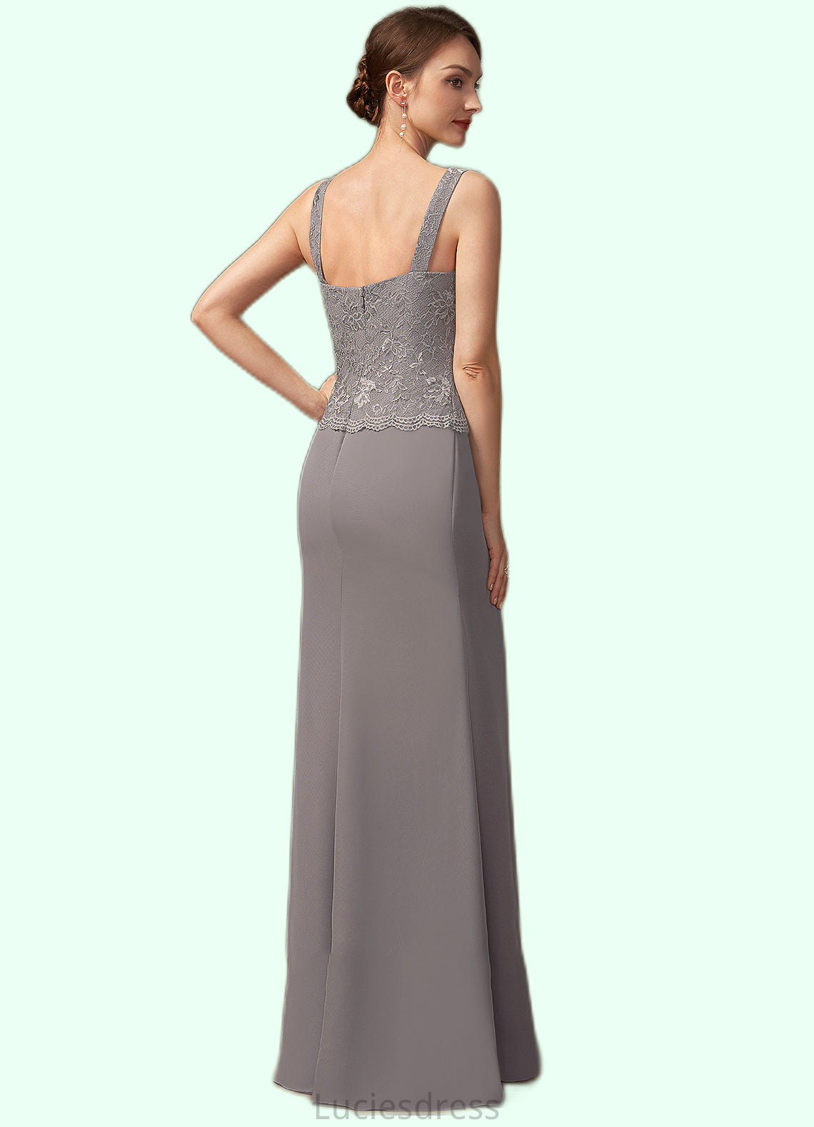 Esmeralda Sheath/Column Square Neckline Floor-Length Chiffon Lace Mother of the Bride Dress HF126P0014936