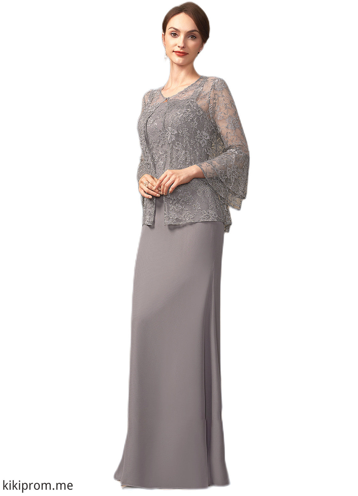 Ava Sheath/Column Square Neckline Floor-Length Chiffon Lace Mother of the Bride Dress STF126P0014936