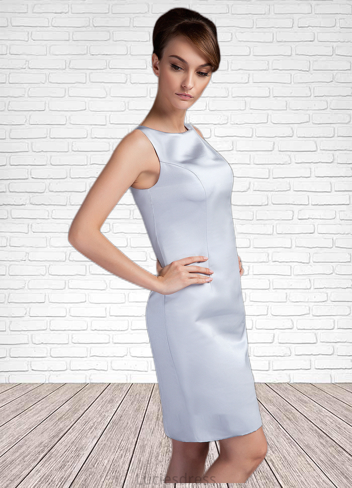 Jade Sheath/Column Scoop Neck Knee-Length Satin Mother of the Bride Dress HF126P0014937