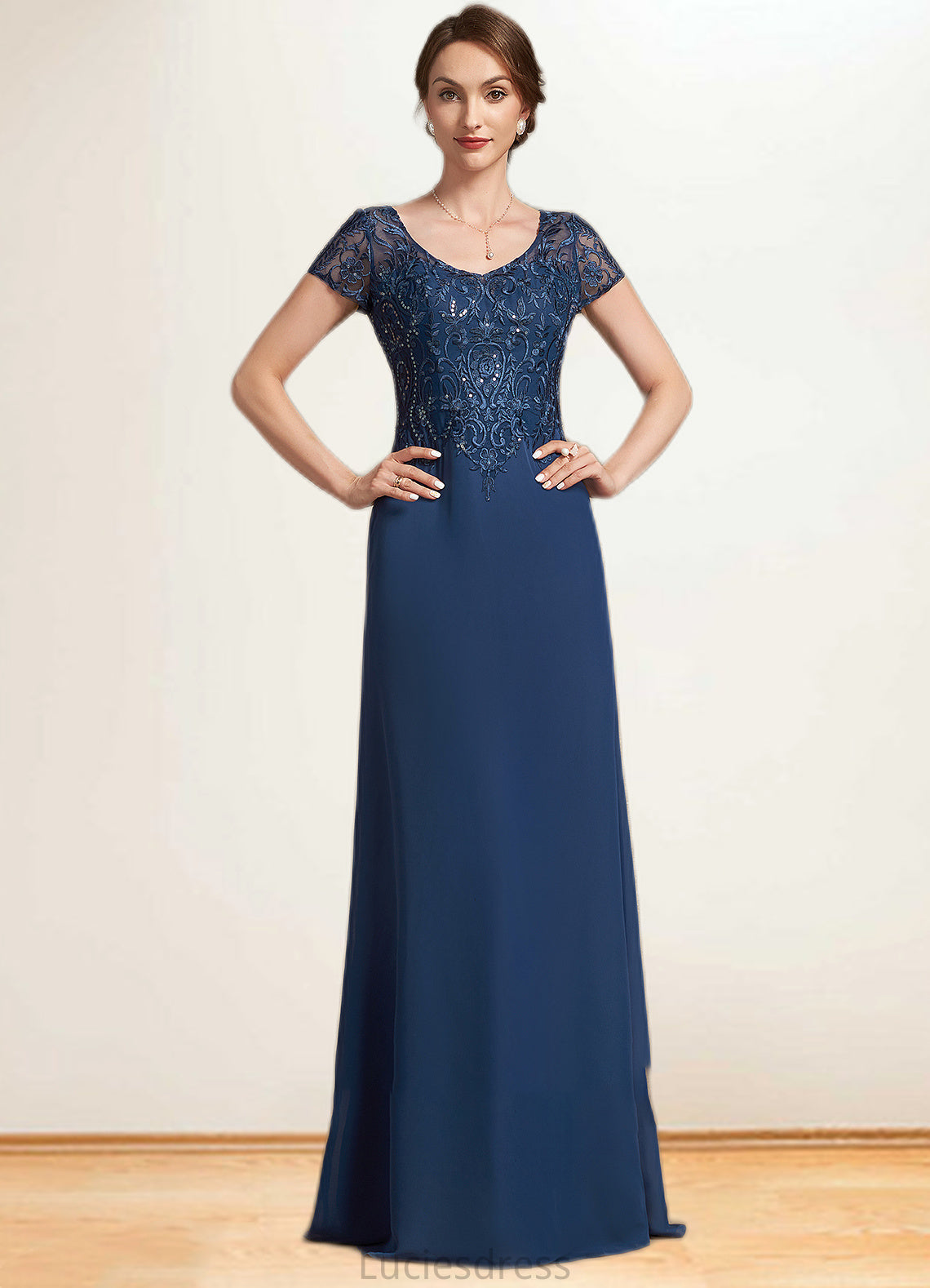 Zoey A-Line V-neck Floor-Length Chiffon Lace Mother of the Bride Dress With Sequins HF126P0014938