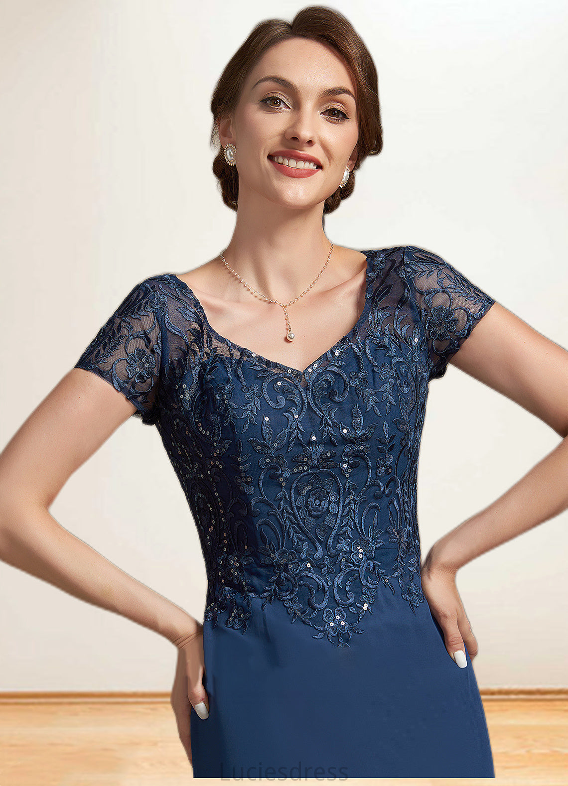 Zoey A-Line V-neck Floor-Length Chiffon Lace Mother of the Bride Dress With Sequins HF126P0014938