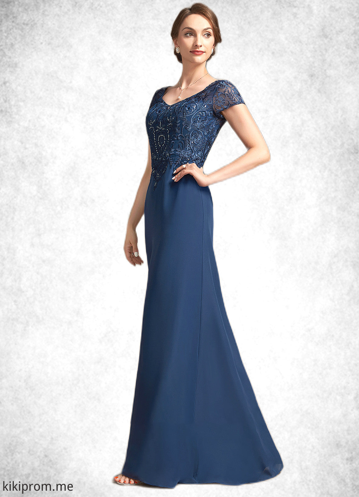 Avery A-Line V-neck Floor-Length Chiffon Lace Mother of the Bride Dress With Sequins STF126P0014938