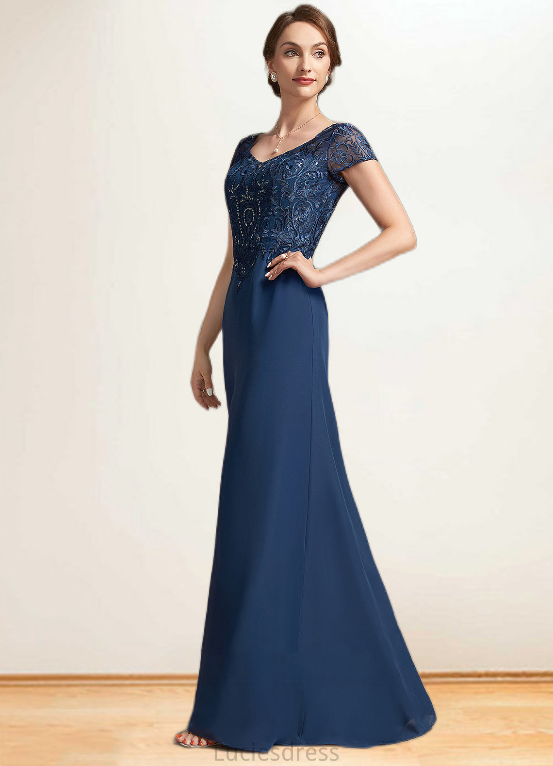 Zoey A-Line V-neck Floor-Length Chiffon Lace Mother of the Bride Dress With Sequins HF126P0014938