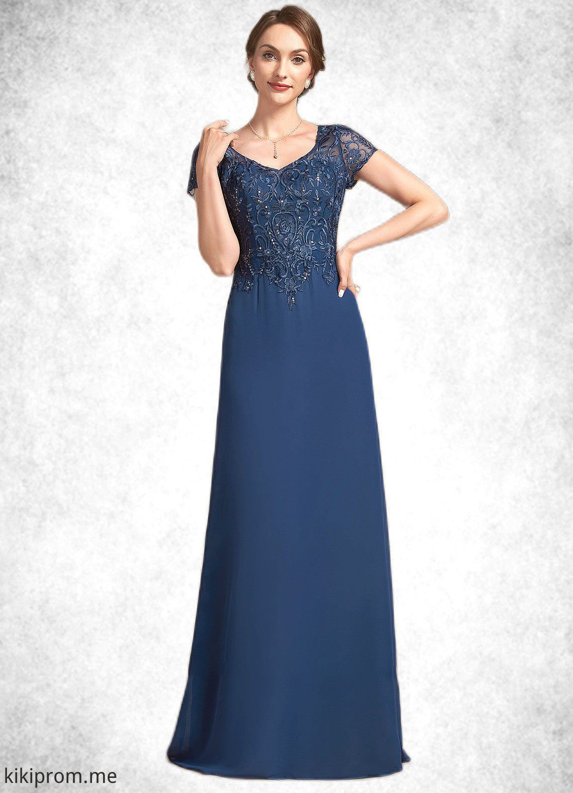 Avery A-Line V-neck Floor-Length Chiffon Lace Mother of the Bride Dress With Sequins STF126P0014938