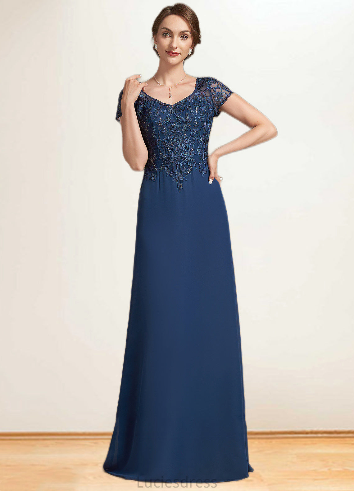 Zoey A-Line V-neck Floor-Length Chiffon Lace Mother of the Bride Dress With Sequins HF126P0014938