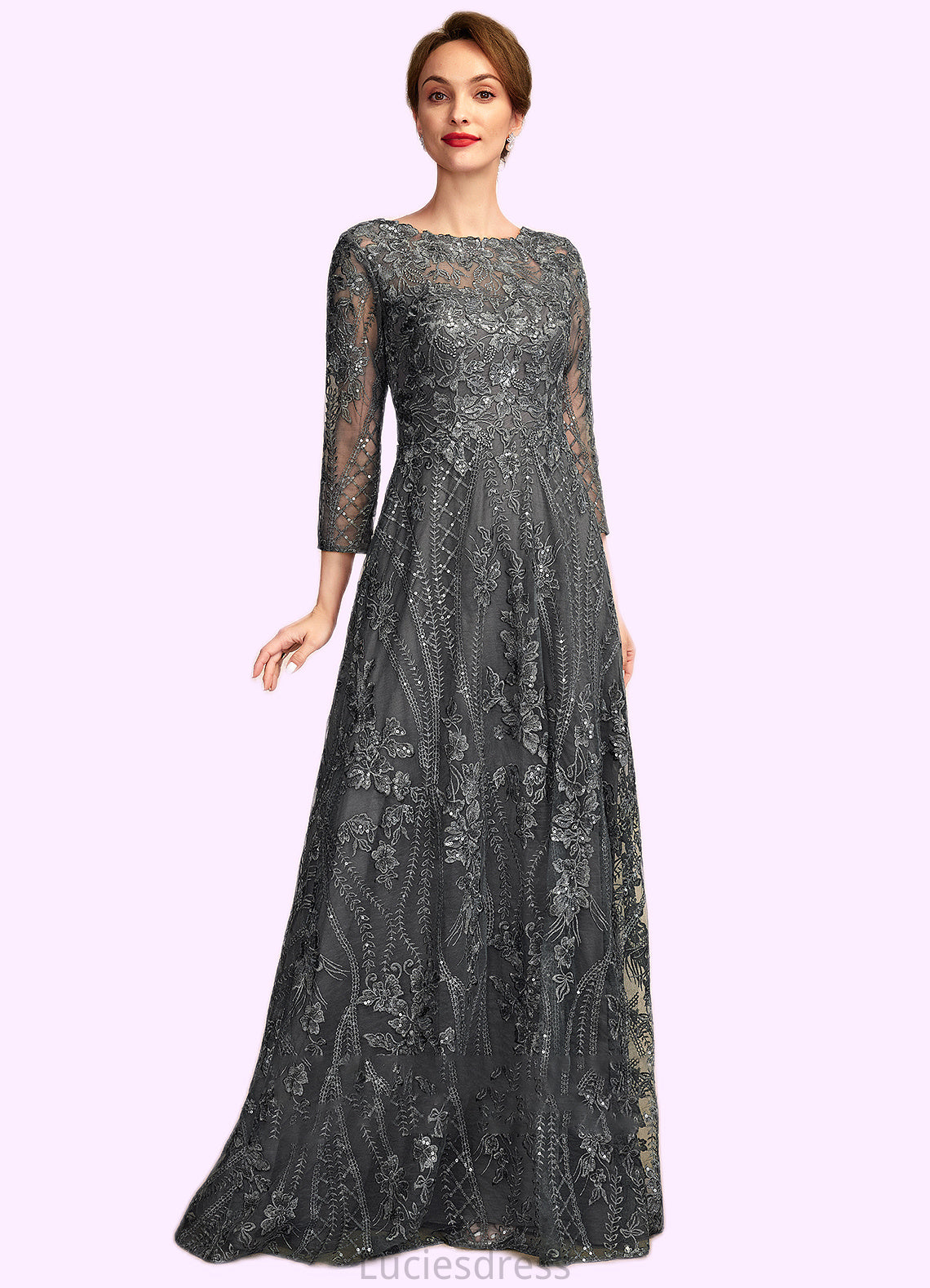 Audrey A-Line Scoop Neck Floor-Length Lace Mother of the Bride Dress With Sequins HF126P0014939