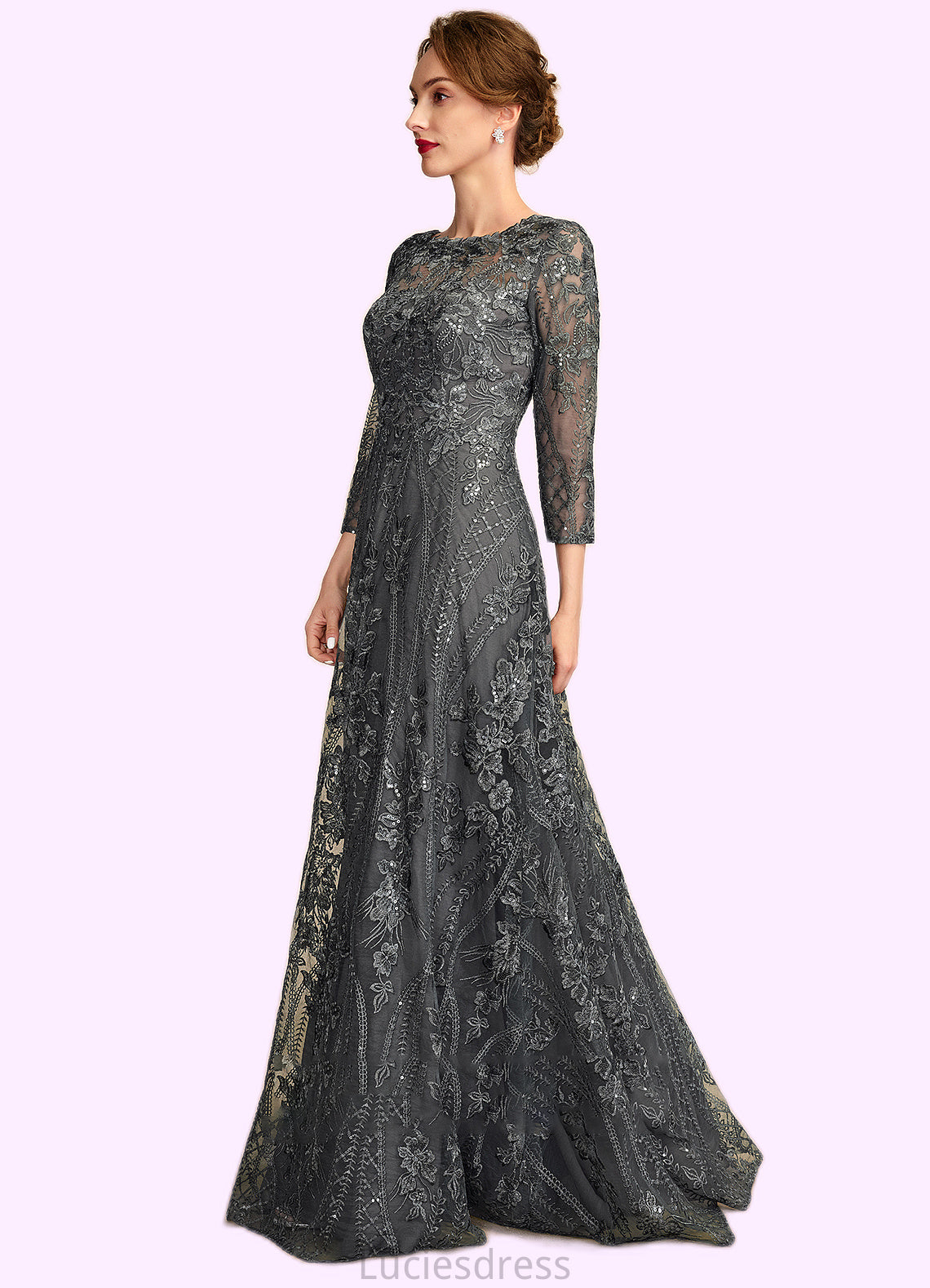 Audrey A-Line Scoop Neck Floor-Length Lace Mother of the Bride Dress With Sequins HF126P0014939