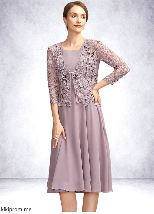 Amiah A-Line Square Neckline Knee-Length Chiffon Mother of the Bride Dress STF126P0014940