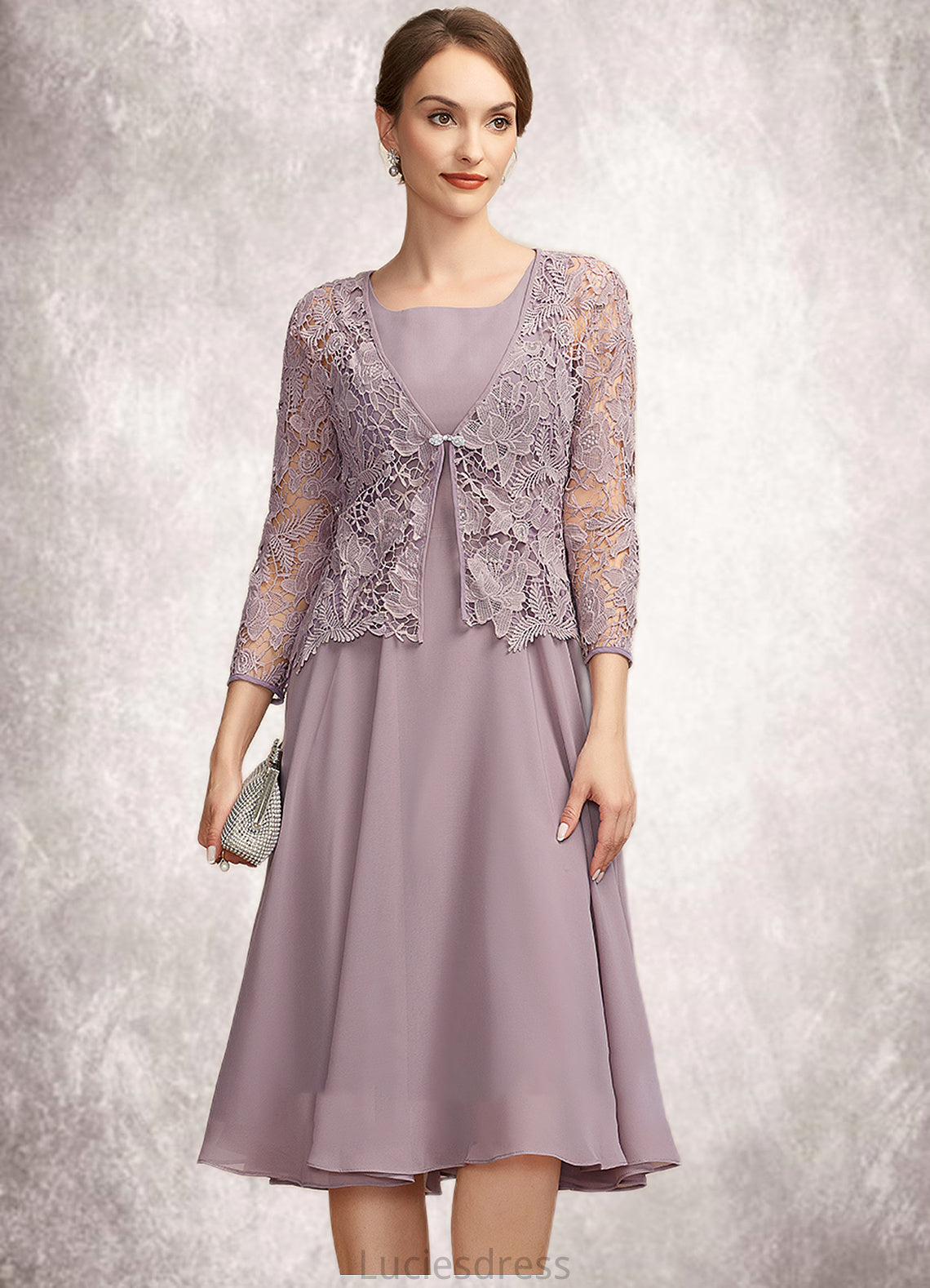 Lydia A-Line Square Neckline Knee-Length Chiffon Mother of the Bride Dress HF126P0014940