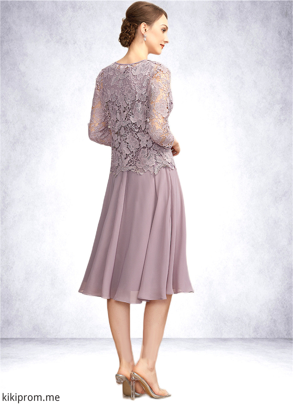 Amiah A-Line Square Neckline Knee-Length Chiffon Mother of the Bride Dress STF126P0014940