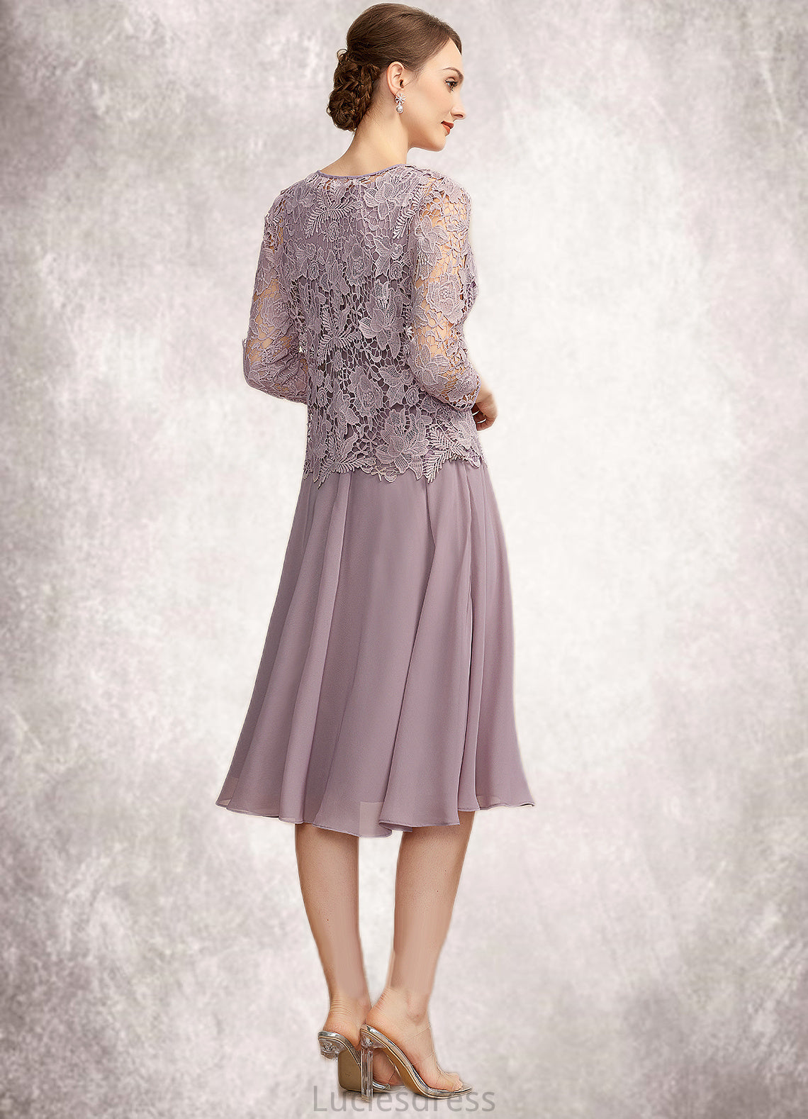 Lydia A-Line Square Neckline Knee-Length Chiffon Mother of the Bride Dress HF126P0014940