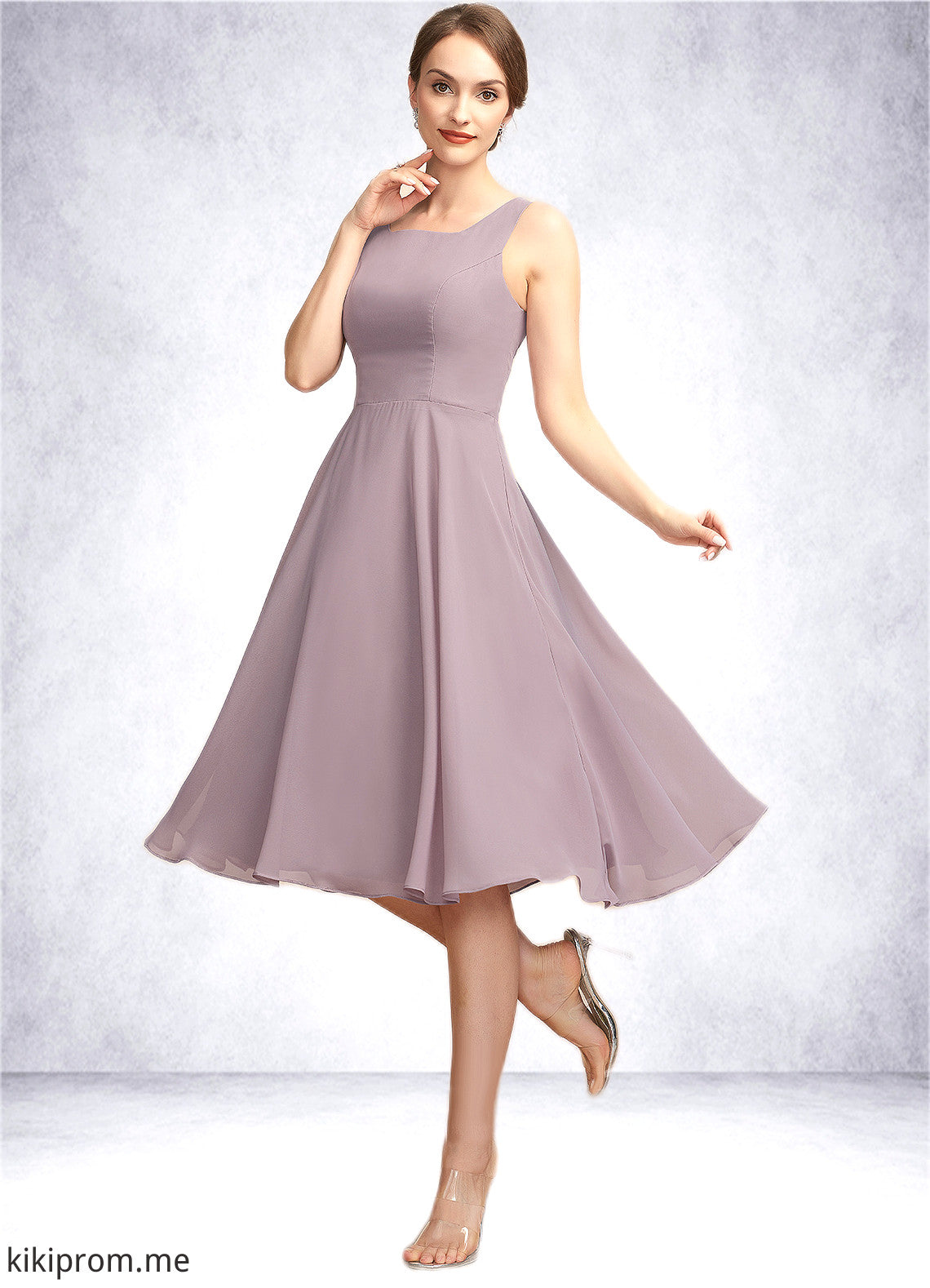 Amiah A-Line Square Neckline Knee-Length Chiffon Mother of the Bride Dress STF126P0014940