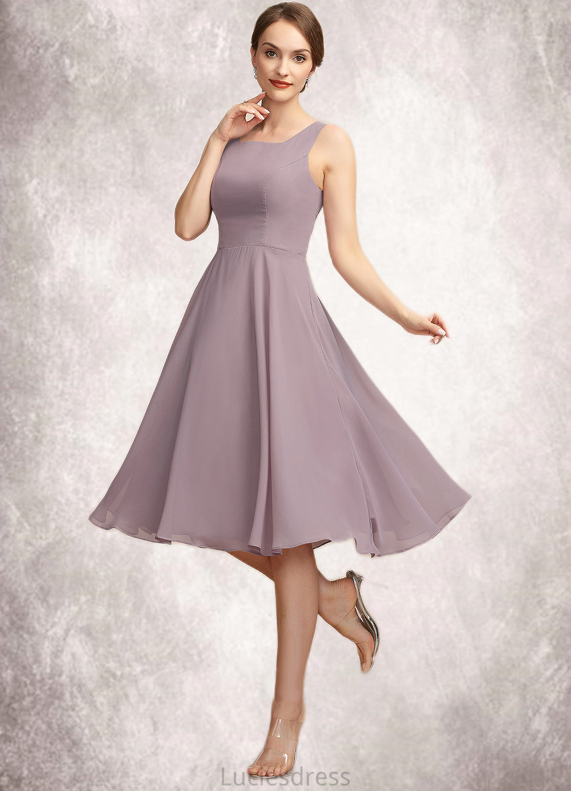 Lydia A-Line Square Neckline Knee-Length Chiffon Mother of the Bride Dress HF126P0014940