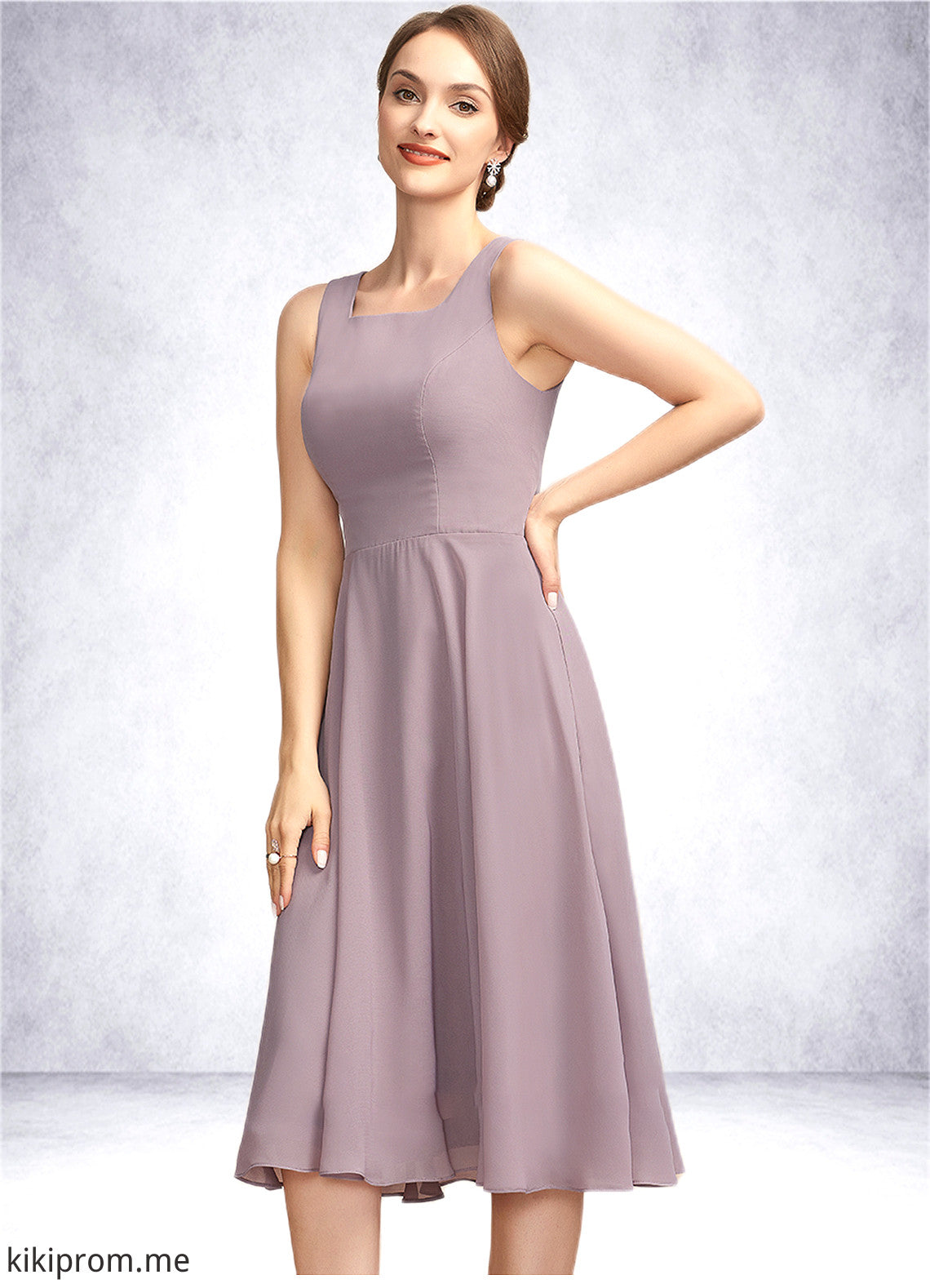 Amiah A-Line Square Neckline Knee-Length Chiffon Mother of the Bride Dress STF126P0014940