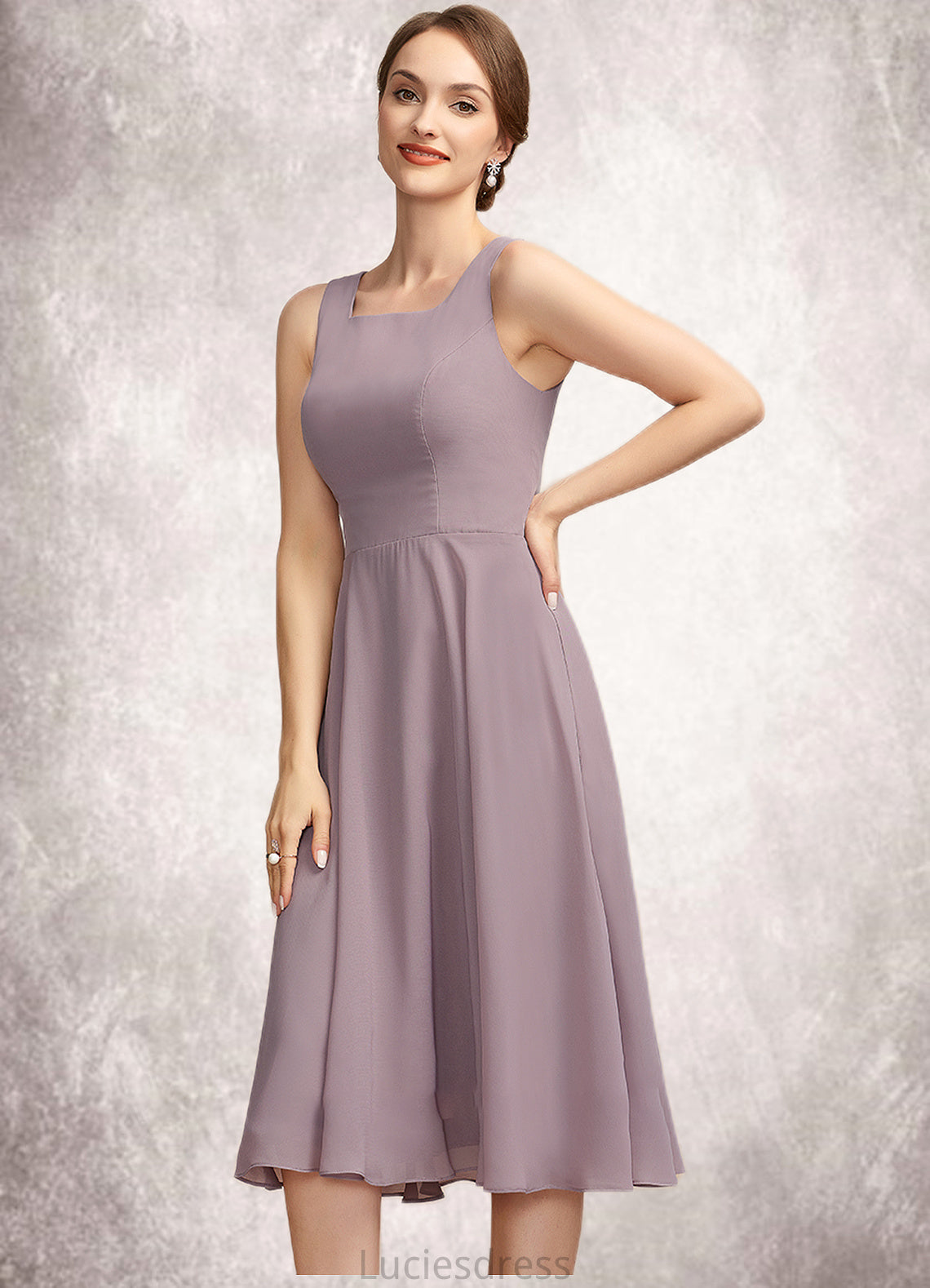 Lydia A-Line Square Neckline Knee-Length Chiffon Mother of the Bride Dress HF126P0014940