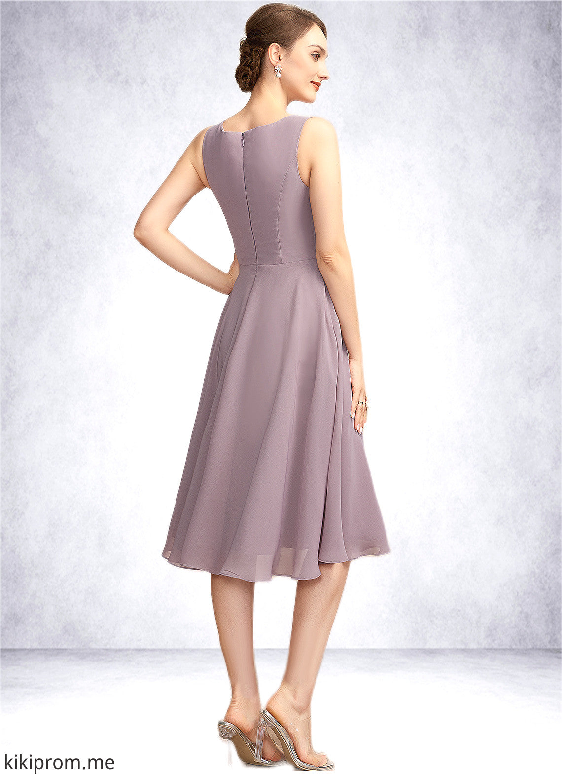 Amiah A-Line Square Neckline Knee-Length Chiffon Mother of the Bride Dress STF126P0014940