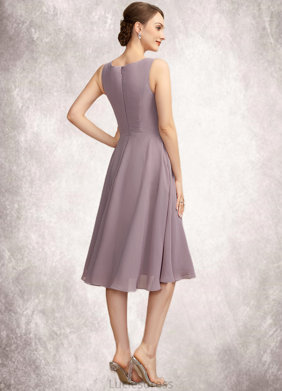 Lydia A-Line Square Neckline Knee-Length Chiffon Mother of the Bride Dress HF126P0014940