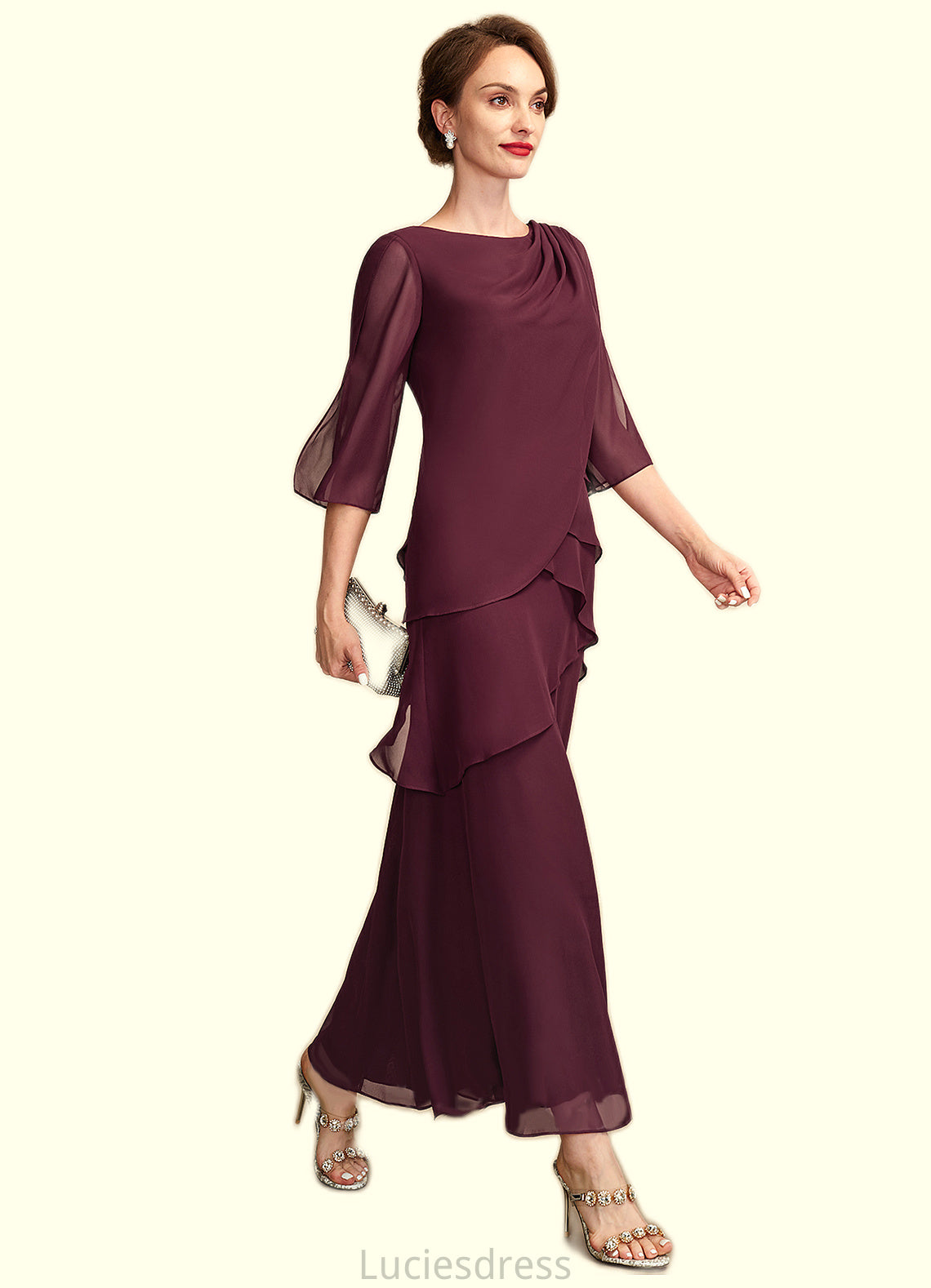 Adrienne A-Line Scoop Neck Ankle-Length Chiffon Mother of the Bride Dress With Cascading Ruffles HF126P0014941