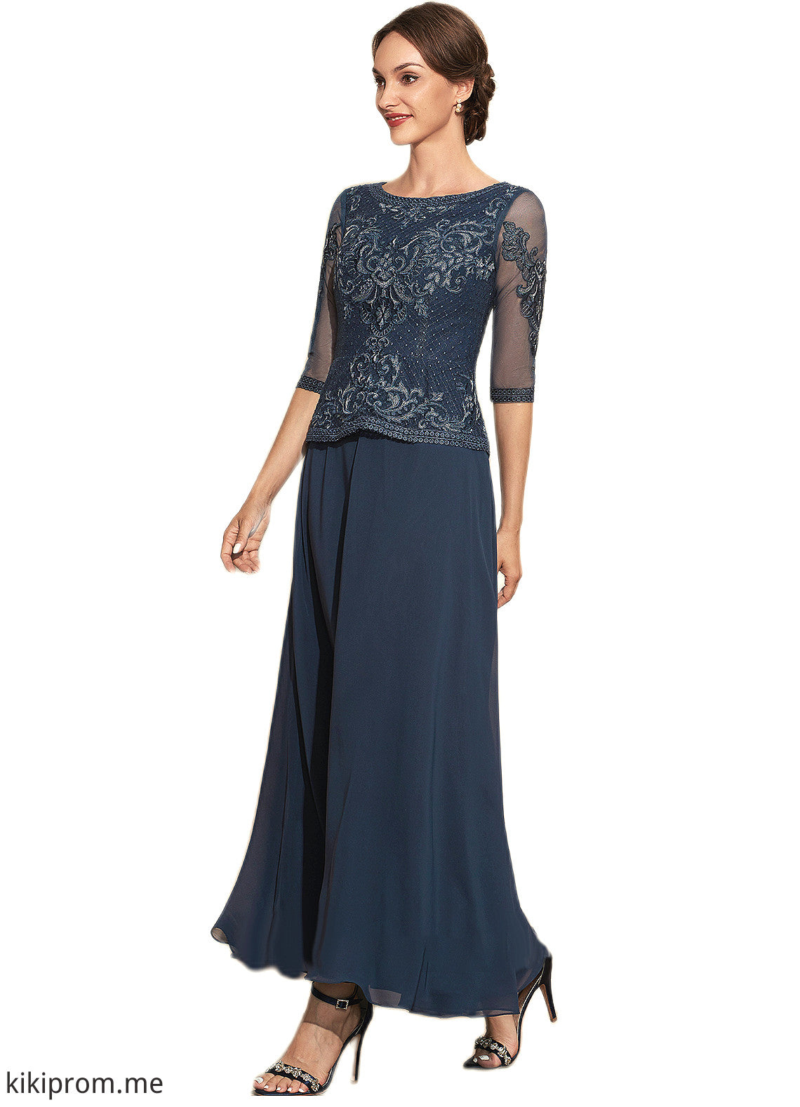 Shyanne A-Line Scoop Neck Ankle-Length Chiffon Lace Mother of the Bride Dress STF126P0014942