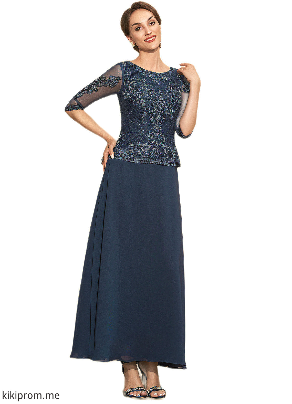 Shyanne A-Line Scoop Neck Ankle-Length Chiffon Lace Mother of the Bride Dress STF126P0014942