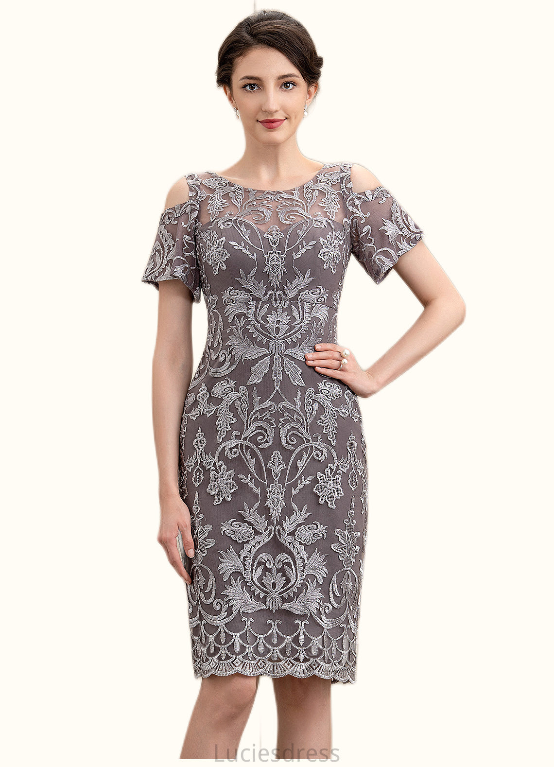 Jasmine Sheath/Column Scoop Neck Knee-Length Lace Mother of the Bride Dress HF126P0014944