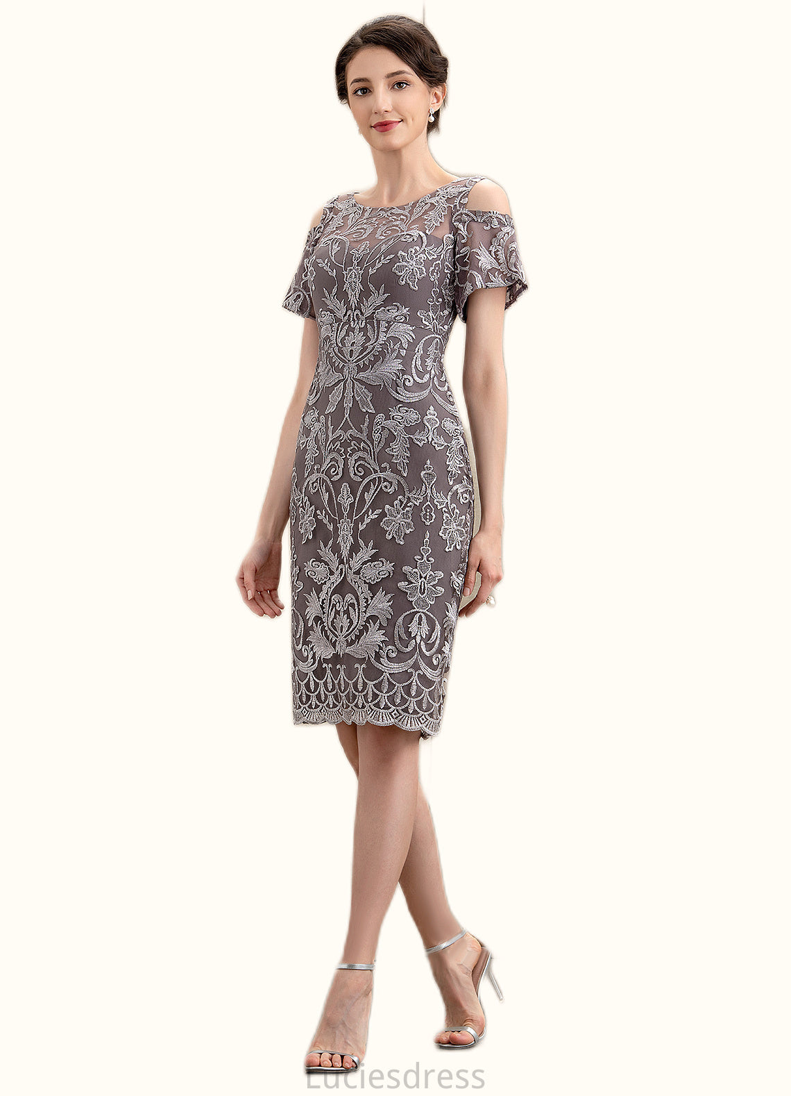 Jasmine Sheath/Column Scoop Neck Knee-Length Lace Mother of the Bride Dress HF126P0014944