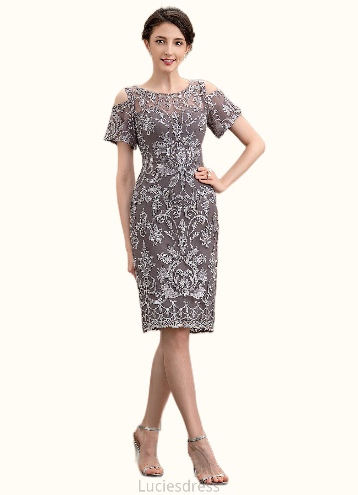 Jasmine Sheath/Column Scoop Neck Knee-Length Lace Mother of the Bride Dress HF126P0014944