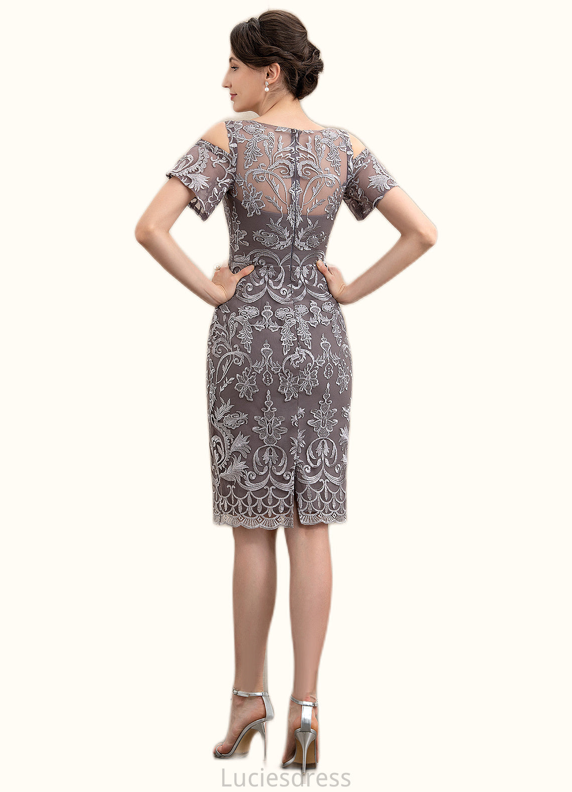 Jasmine Sheath/Column Scoop Neck Knee-Length Lace Mother of the Bride Dress HF126P0014944