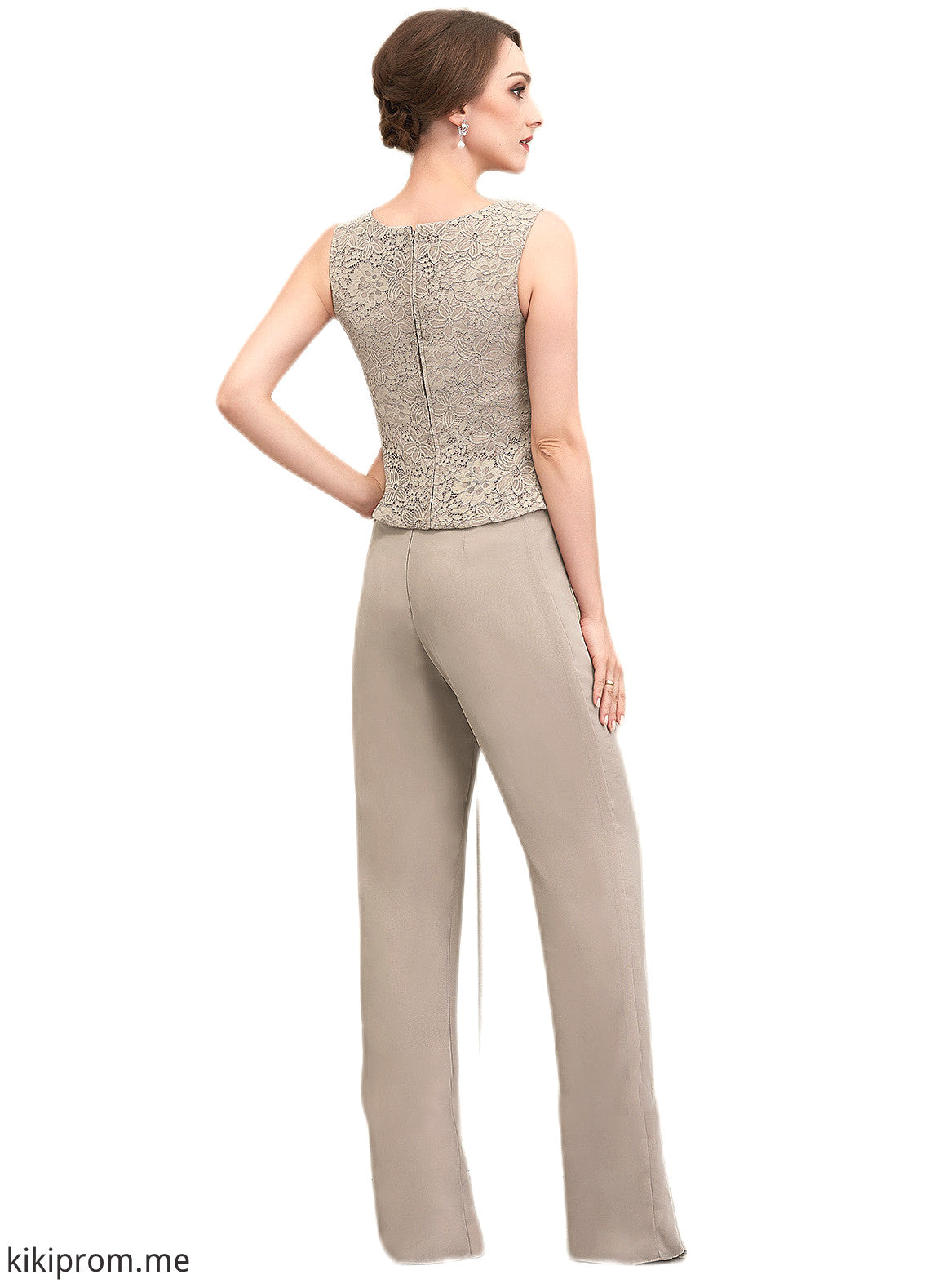 Piper Jumpsuit/Pantsuit Scoop Neck Floor-Length Chiffon Lace Mother of the Bride Dress With Beading Sequins STF126P0014946