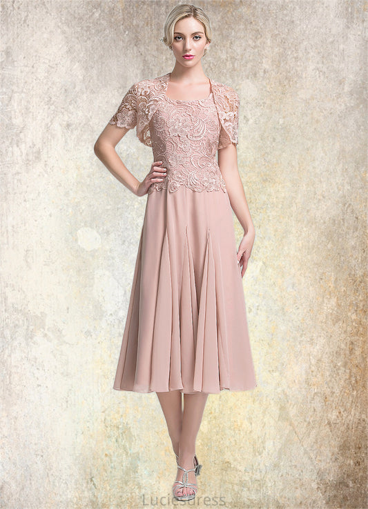 Donna A-Line Square Neckline Tea-Length Chiffon Mother of the Bride Dress HF126P0014947