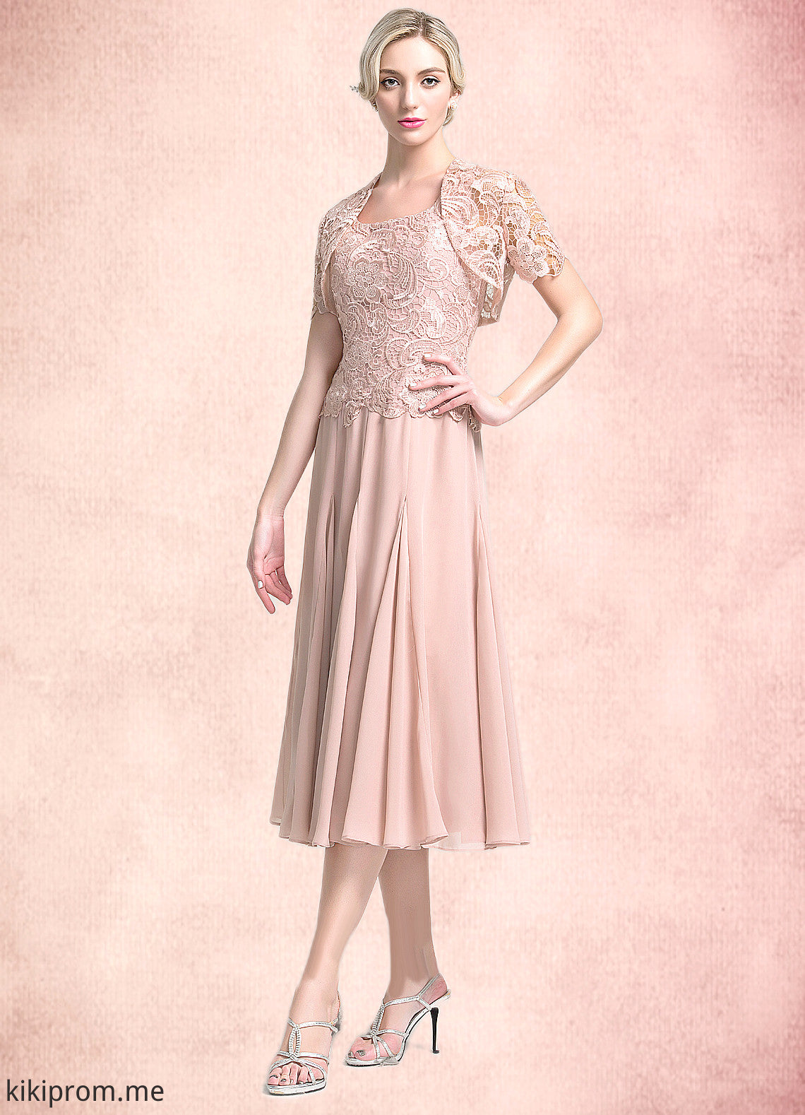 Sheila A-Line Square Neckline Tea-Length Chiffon Mother of the Bride Dress STF126P0014947