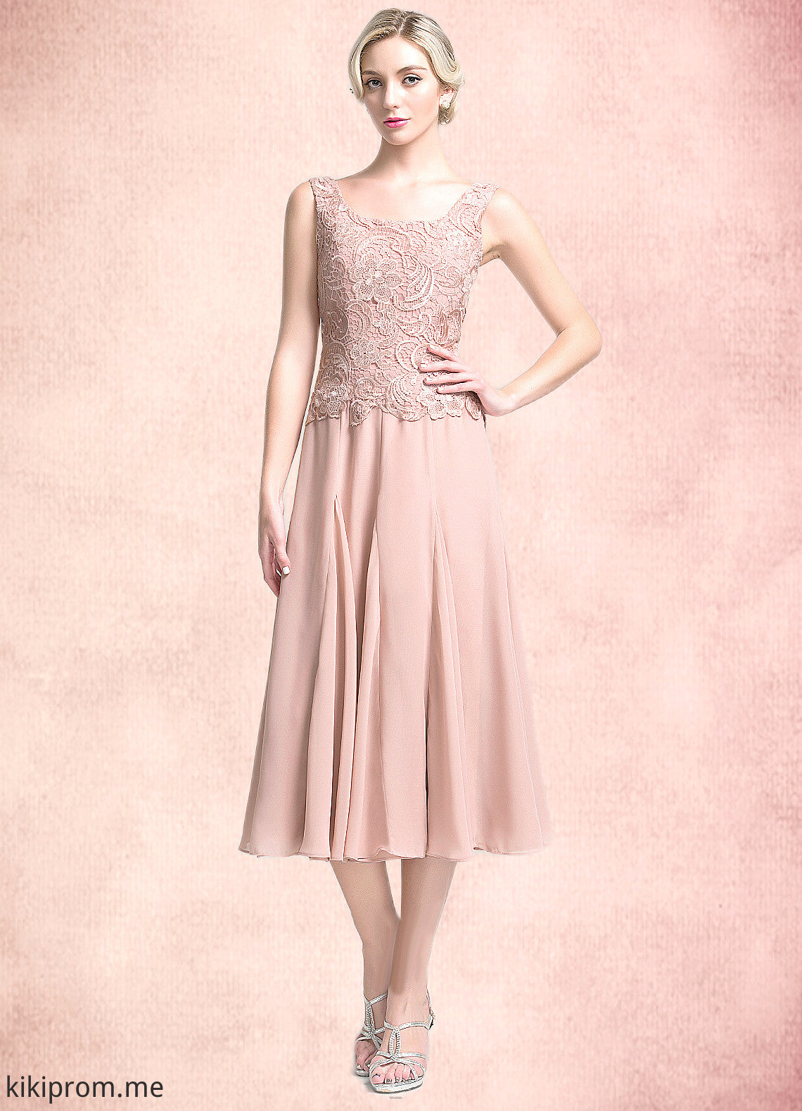 Sheila A-Line Square Neckline Tea-Length Chiffon Mother of the Bride Dress STF126P0014947