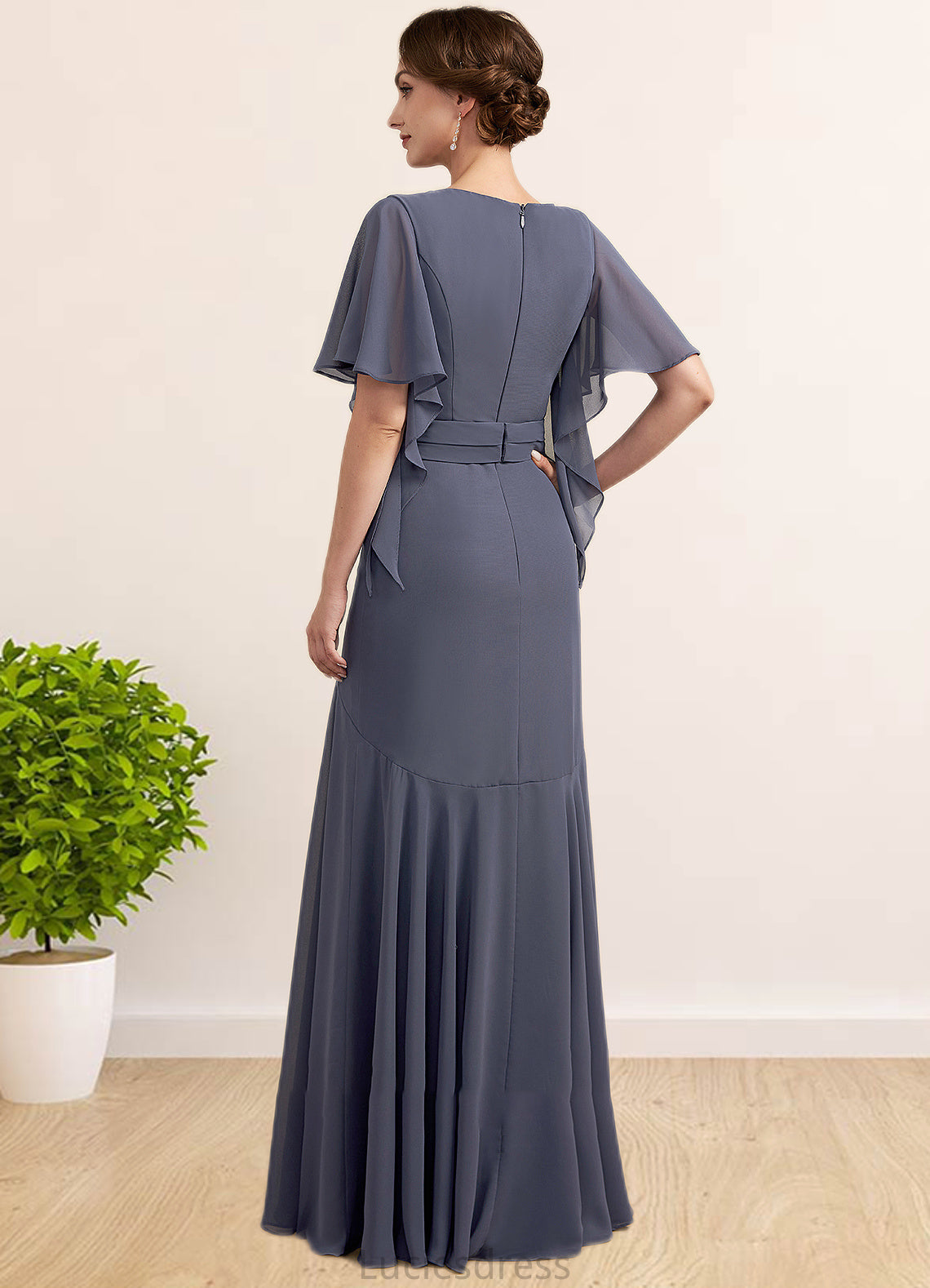 Rachael Trumpet/Mermaid V-neck Floor-Length Chiffon Mother of the Bride Dress HF126P0014951