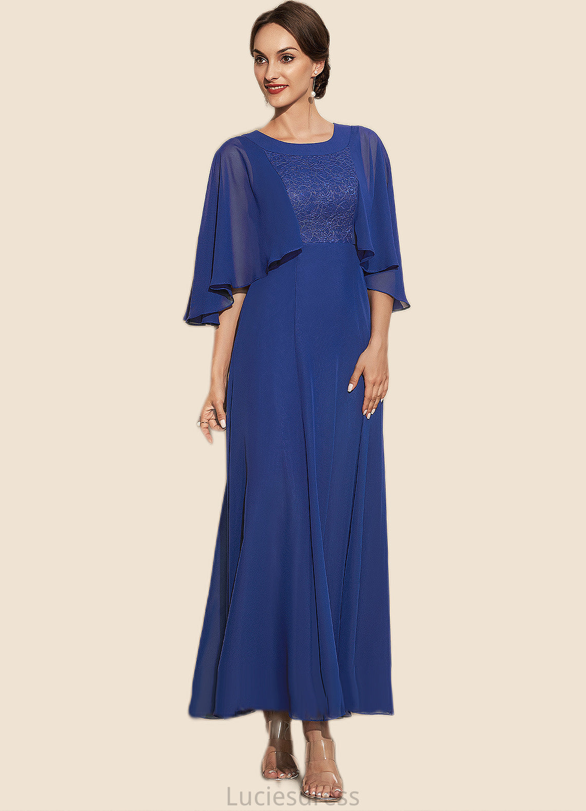 Daniela A-Line Scoop Neck Ankle-Length Chiffon Lace Mother of the Bride Dress HF126P0014953