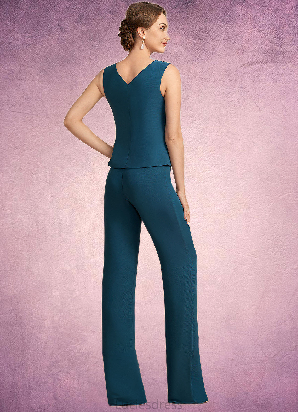 Kaitlynn Jumpsuit/Pantsuit Scoop Neck Floor-Length Chiffon Mother of the Bride Dress With Beading Cascading Ruffles HF126P0014956