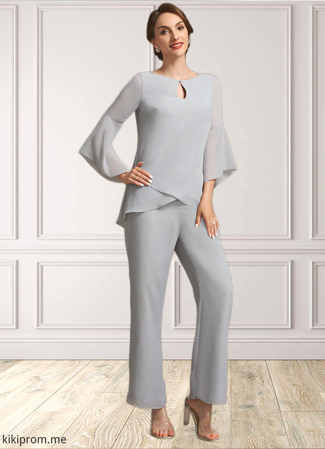 Sherlyn Jumpsuit/Pantsuit Scoop Neck Ankle-Length Chiffon Mother of the Bride Dress STF126P0014958