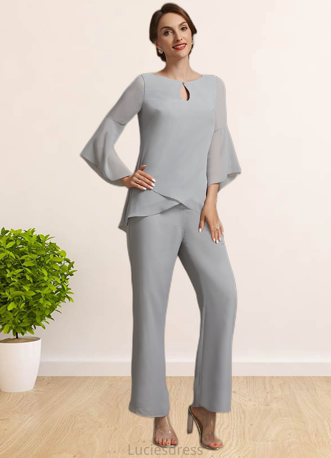 Aniyah Jumpsuit/Pantsuit Scoop Neck Ankle-Length Chiffon Mother of the Bride Dress HF126P0014958