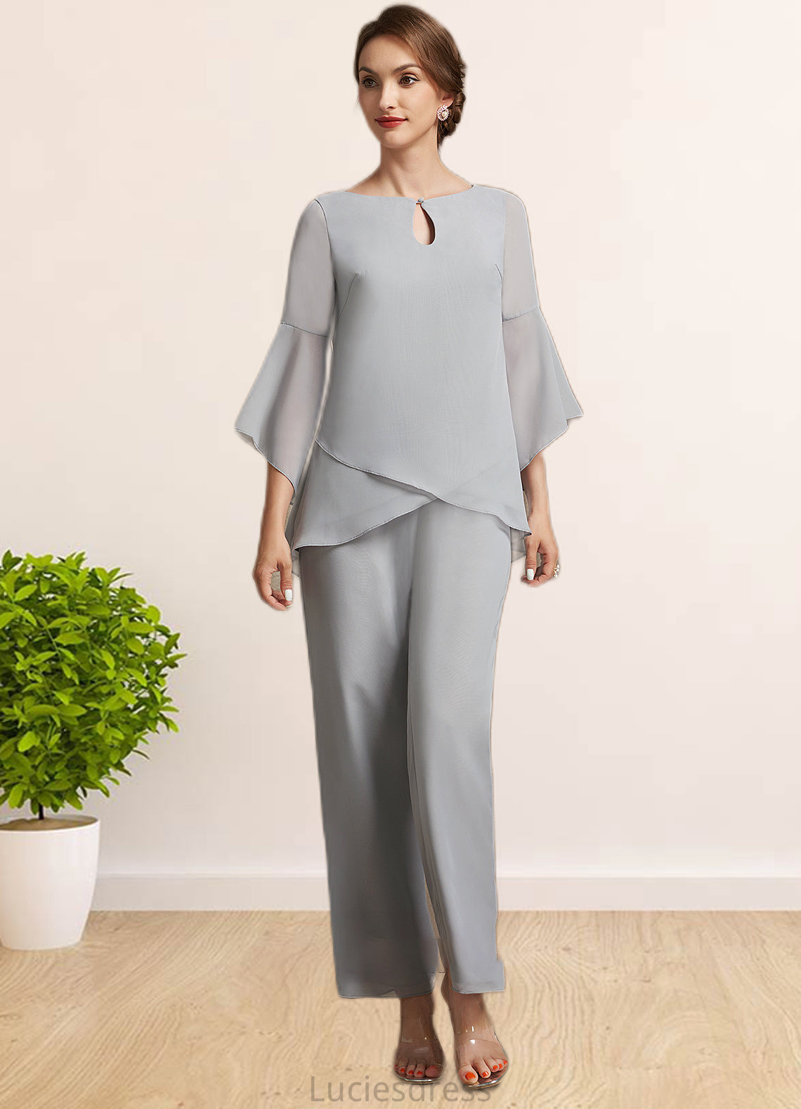 Aniyah Jumpsuit/Pantsuit Scoop Neck Ankle-Length Chiffon Mother of the Bride Dress HF126P0014958