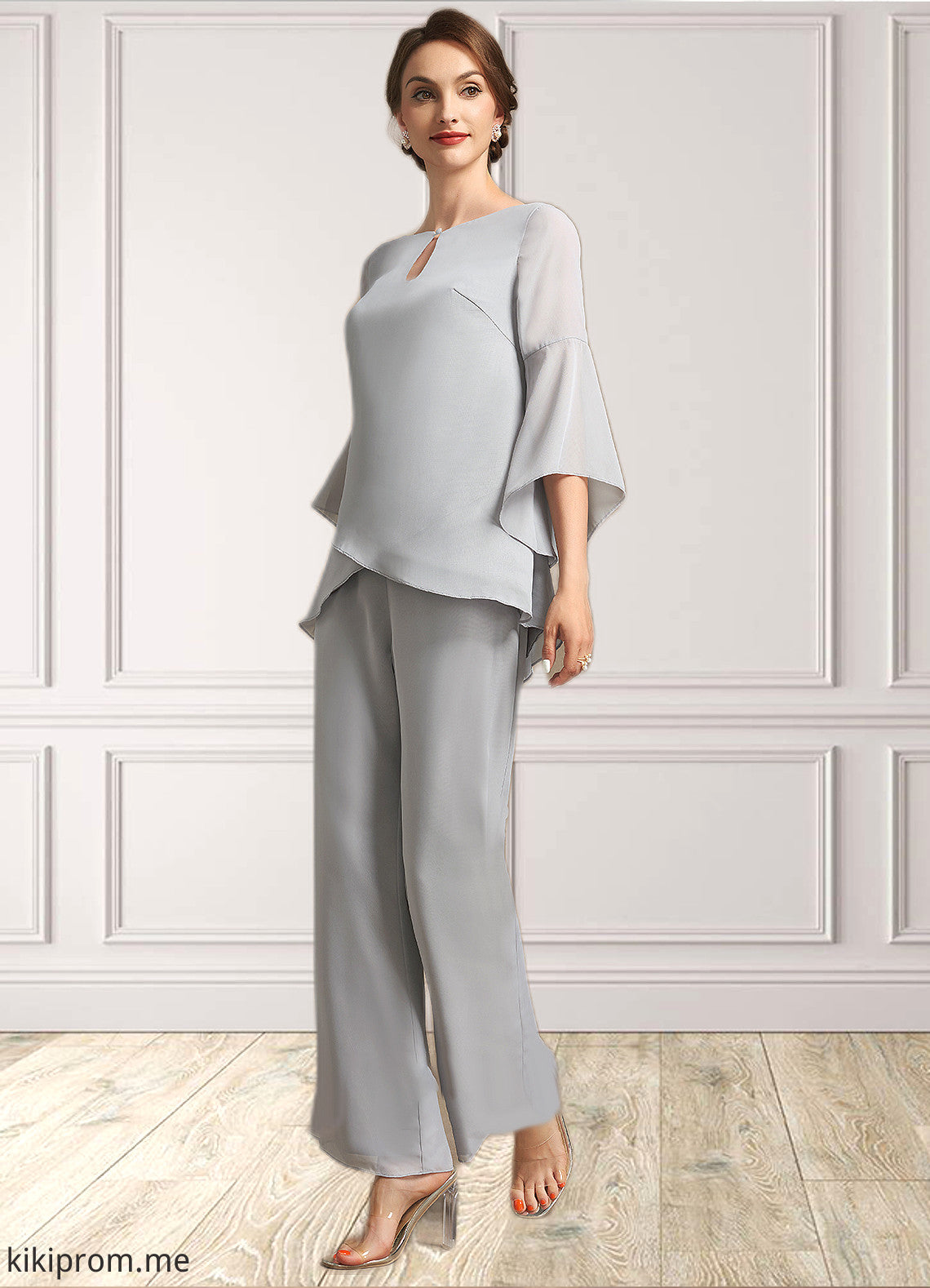 Sherlyn Jumpsuit/Pantsuit Scoop Neck Ankle-Length Chiffon Mother of the Bride Dress STF126P0014958