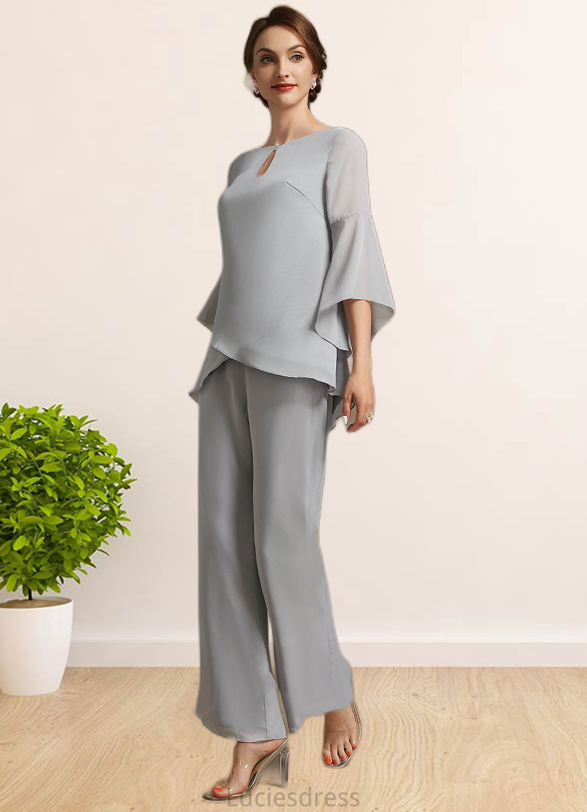 Aniyah Jumpsuit/Pantsuit Scoop Neck Ankle-Length Chiffon Mother of the Bride Dress HF126P0014958