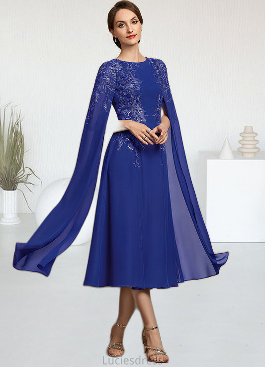 Harriet A-Line Scoop Neck Tea-Length Chiffon Lace Mother of the Bride Dress With Sequins HF126P0014960