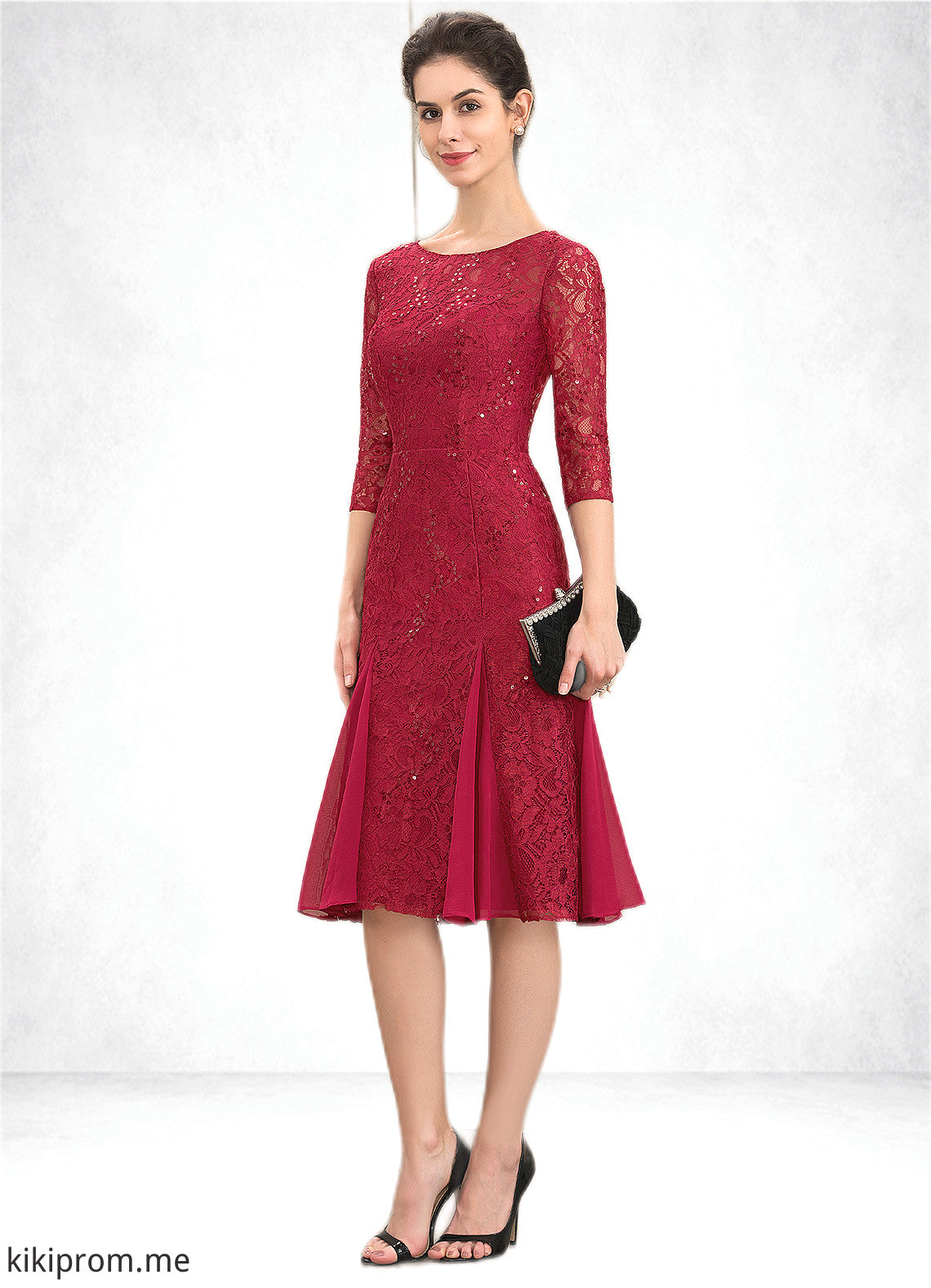 Cora A-Line Scoop Neck Knee-Length Lace Mother of the Bride Dress With Sequins STF126P0014961