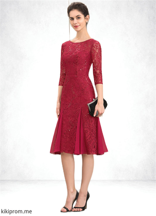 Cora A-Line Scoop Neck Knee-Length Lace Mother of the Bride Dress With Sequins STF126P0014961